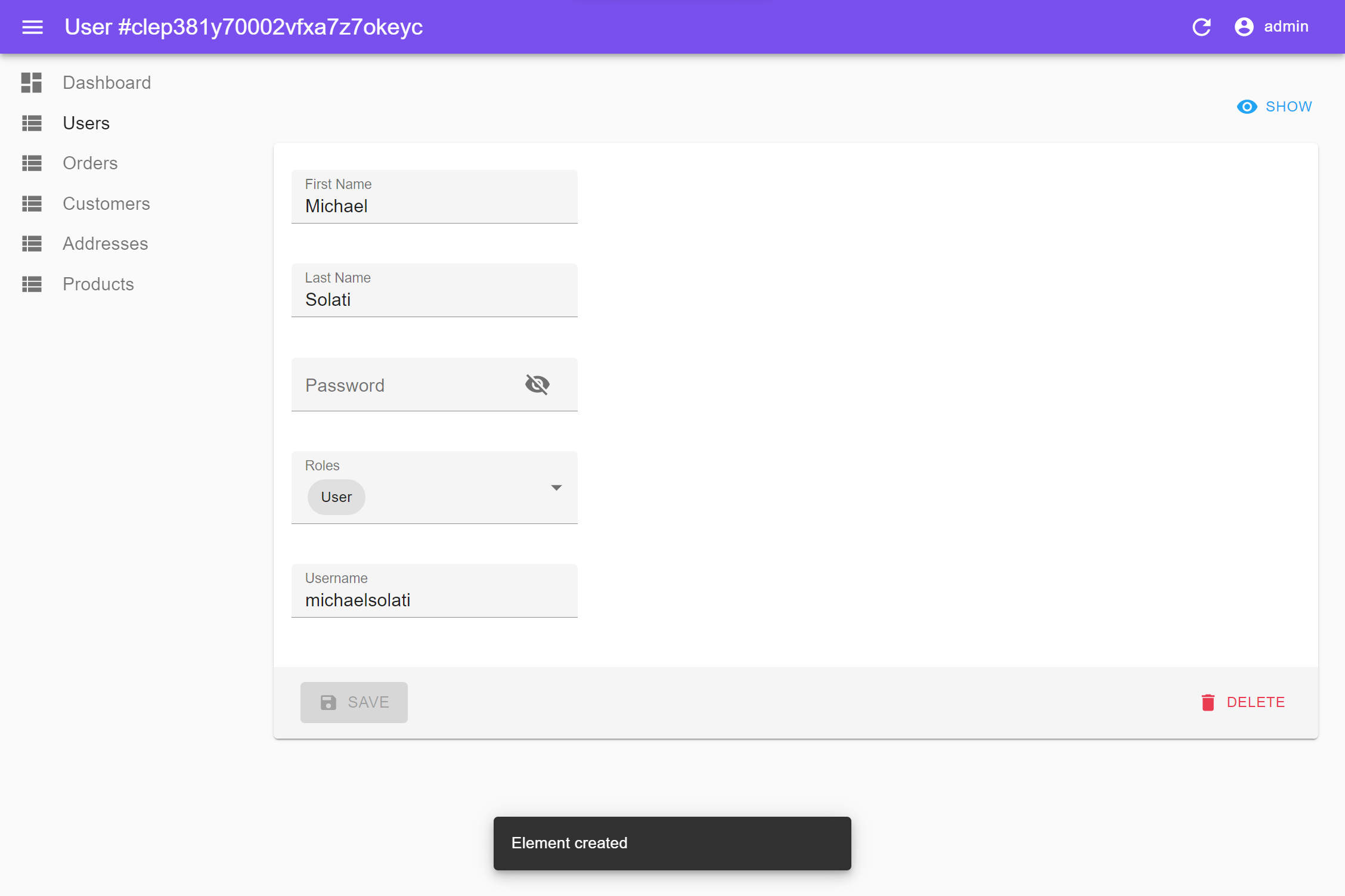 Creating a new user