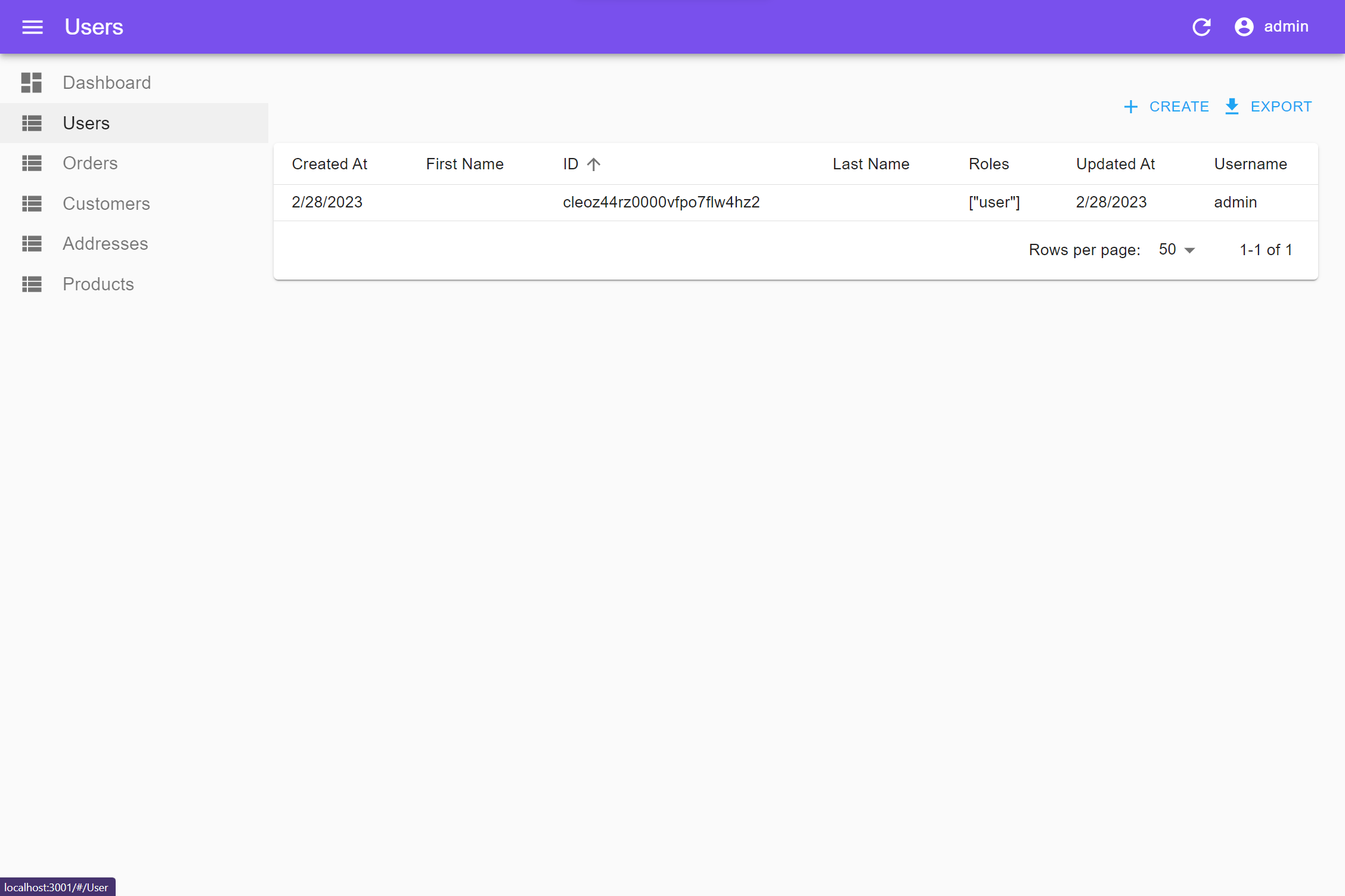 The User view as admin